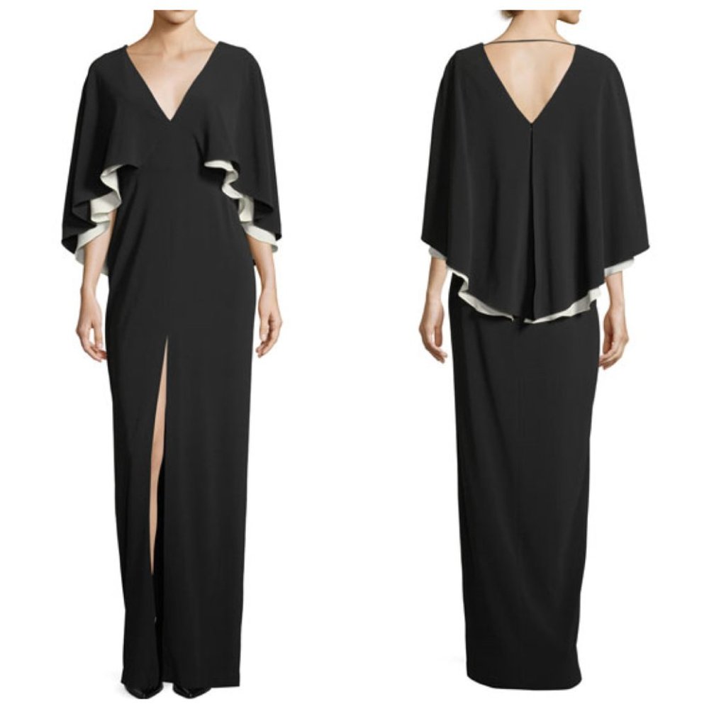 Halston Heritage Colorblock V Neck Cape Gown NWT